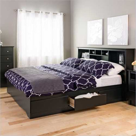 Image of King size Bookcase Headboard in Black Wood Finish