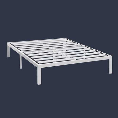 Image of King Size Heavy Duty Metal Platform Bed Frame in White