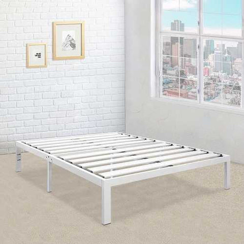 Image of King Size Heavy Duty Metal Platform Bed Frame in White