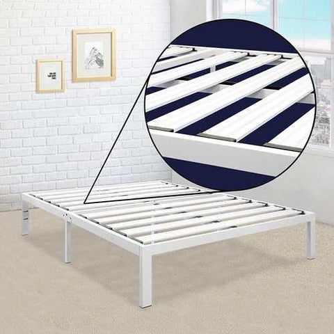 Image of King Size Heavy Duty Metal Platform Bed Frame in White