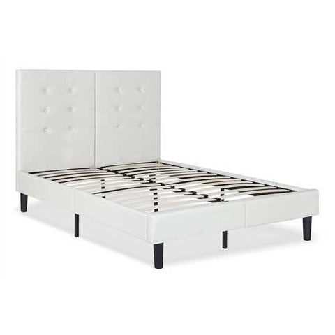 Image of King size Light Gray Off White Faux Leather Upholstered Platform Bed with Headboard