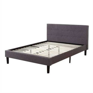 King Grey Linen Upholstered Platform Bed with Tufted Padded Headboard