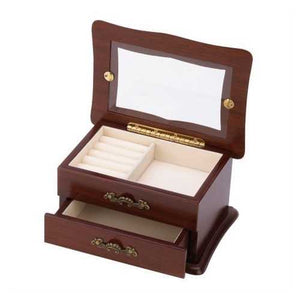 Glass Window Top Keepsake Jewelry Box in Medium Brown Wood Finish