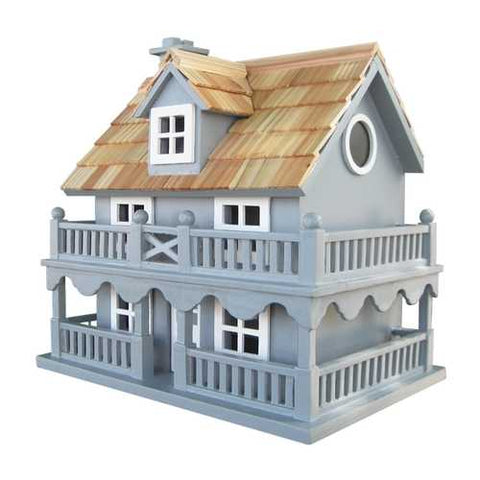 Image of Light Blue Wooden Cottage Bird House with Removeable Back