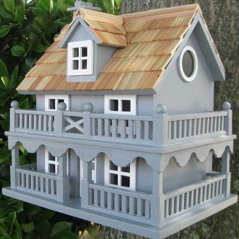 Image of Light Blue Wooden Cottage Bird House with Removeable Back