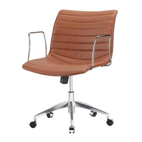 Image of Light Brown Faux Leather Modern Mid-Century Style Mid-Back Office Chair with Arms