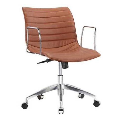 Image of Light Brown Faux Leather Modern Mid-Century Style Mid-Back Office Chair with Arms