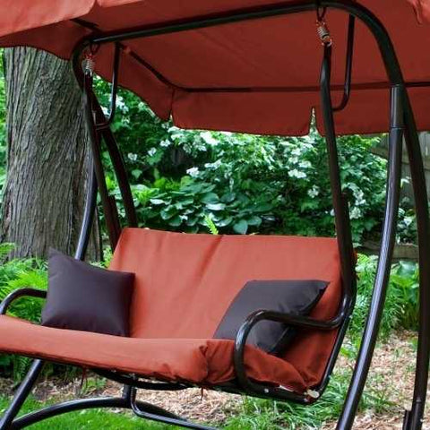 Image of 2-Seat Outdoor Porch Swing with Canopy in Terracotta Red