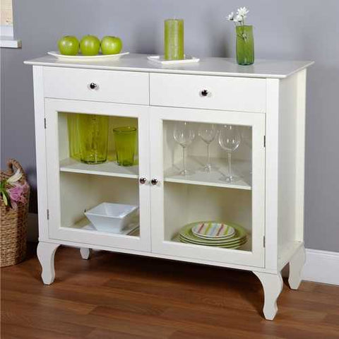 Image of Antique White Sideboard Buffet Console Table with Glass Doors