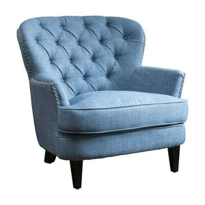 Light Blue Mid-Century Tufted Upholstered 100% Linen Armchair