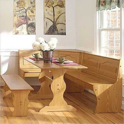 Image of Reversible 3-Piece Corner Dining Set Light Honey Natural Wood Finish