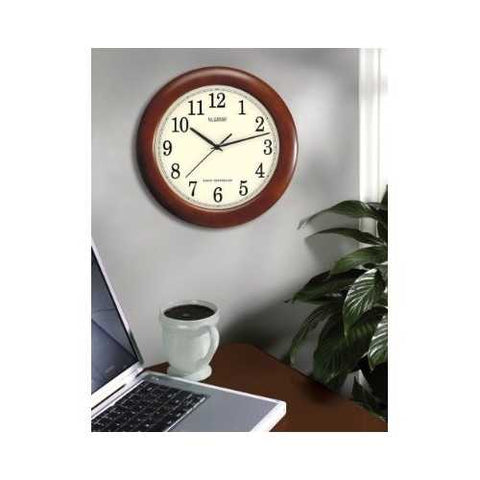 Image of 12.5-inch Atomic Analog Wall Clock with Wood Finish Frame