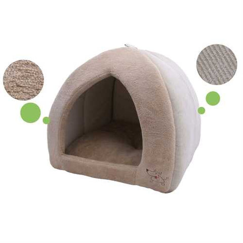 Image of Tan 18-inch Large Dog Bed Tent with Soft Fleece Linning