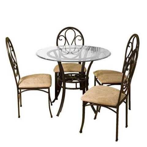 Image of Dark Chocolate Metal Dining Table with Clear Round Glass Tabletop