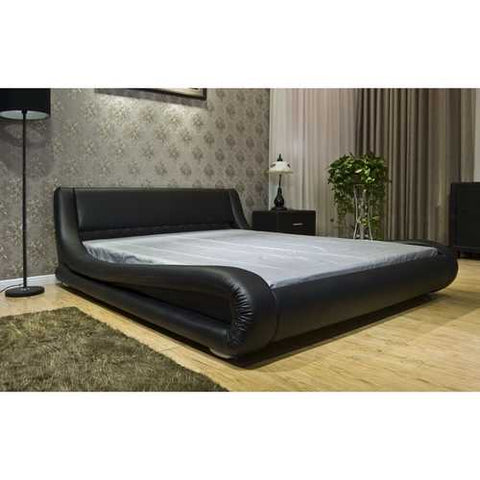 Image of California King Modern Black Faux Leather Upholstered Platform Bed