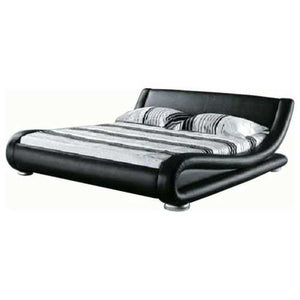 California King Modern Black Faux Leather Upholstered Platform Bed