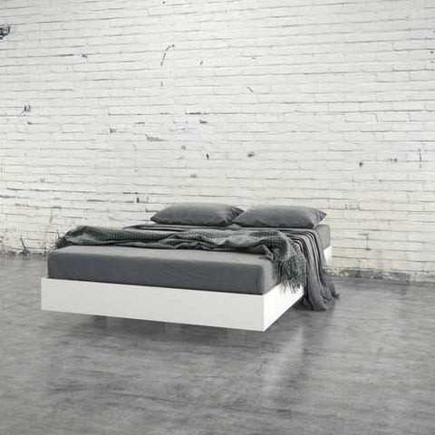 Image of Modern Floating Style White Platform Bed Frame in Queen Size