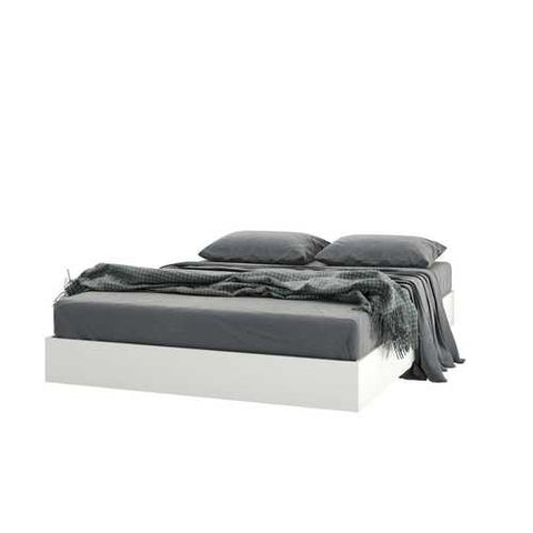 Image of Modern Floating Style White Platform Bed Frame in Queen Size