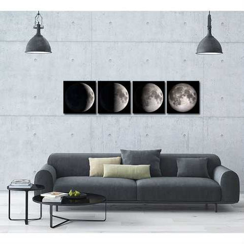 Image of Moon Phases 4-Panel Modern Framed Canvas Print Wall Art