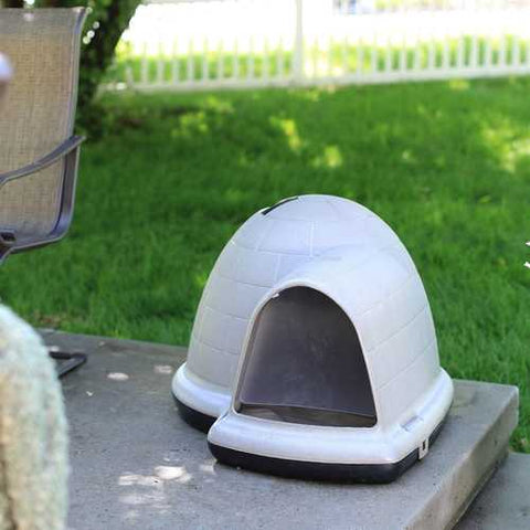 Image of Large 43.8-inch Igloo Shape Weather Resistant Dog House in Tan