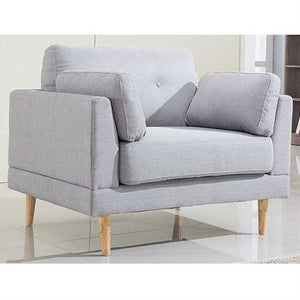 Modern Light Grey Linen Upholstered Armchair with Mid-Century Style Wood Legs