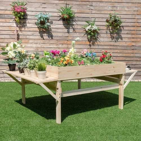 Image of Solid Fir Wood Large 6 ft x 4 ft Elevated Garden Bed Planter