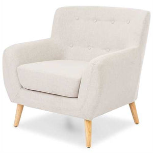 Light Grey Upholstered Tufted Armchair with Mid-Century Style Wood Legs