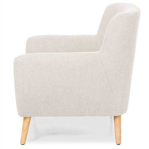 Image of Light Grey Upholstered Tufted Armchair with Mid-Century Style Wood Legs