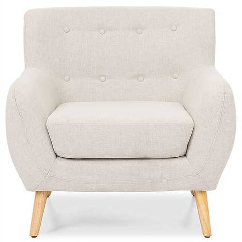 Image of Light Grey Upholstered Tufted Armchair with Mid-Century Style Wood Legs