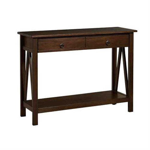 Image of 2-Drawer Console Sofa Table Living Room Storage Shelf in Tobacco Brown