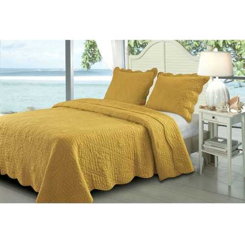 Image of Full / Queen Amber Gold Sea Shells 3 Piece Cotton Quilt Set