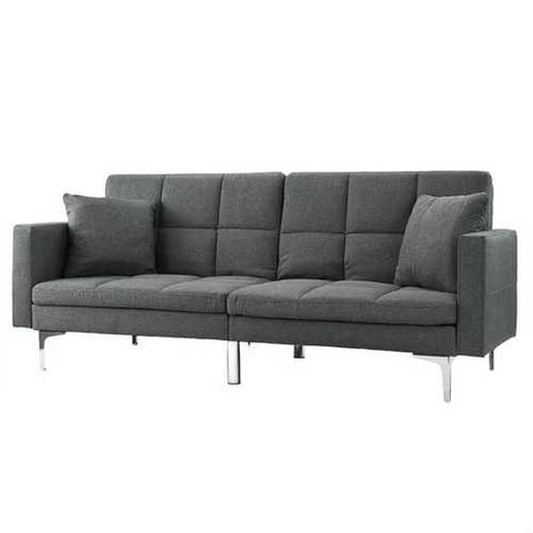 Image of Grey Linen Split-Back Modern Sleeper Sofa Couch