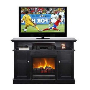 Black Wood 43-inch TV Stand with Electric Fireplace Heater