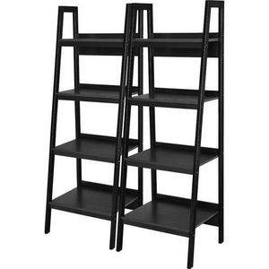 Set of 2 - Black 4-Shelf Modern Ladder Style Bookcases