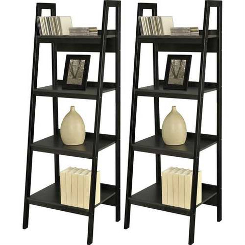 Image of Set of 2 - Black 4-Shelf Modern Ladder Style Bookcases