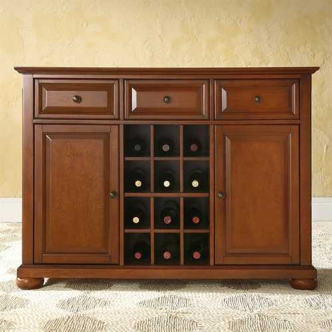 Image of Cherry Wood Dining Room Storage Buffet Cabinet Sideboard with Wine Holder