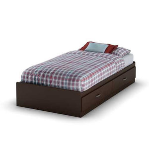 Twin size Platform Bed with 2 Storage Drawers in Chocolate