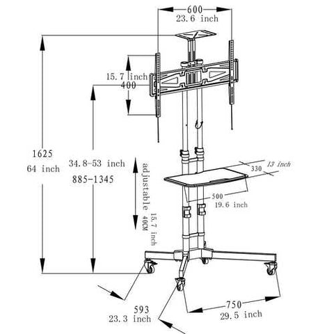 Image of Adjustable Height Mobile TV Cart TV Stand for up to 65-inch TV