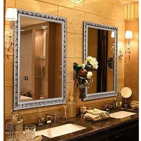 Image of Large 38 x 26 inch Bathroom Wall Mirror with Baroque Style Silver Wood Frame