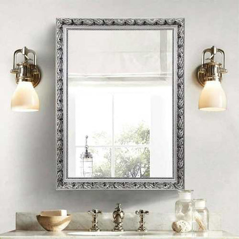 Image of Large 38 x 26 inch Bathroom Wall Mirror with Baroque Style Silver Wood Frame