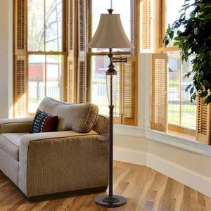 Swing Arm Floor Lamp in Bronze Finish with Brown Shade