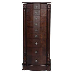 Dark Brown Wood Jewelry Armoire Storage Chest with Mirror