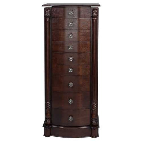 Image of Dark Brown Wood Jewelry Armoire Storage Chest with Mirror