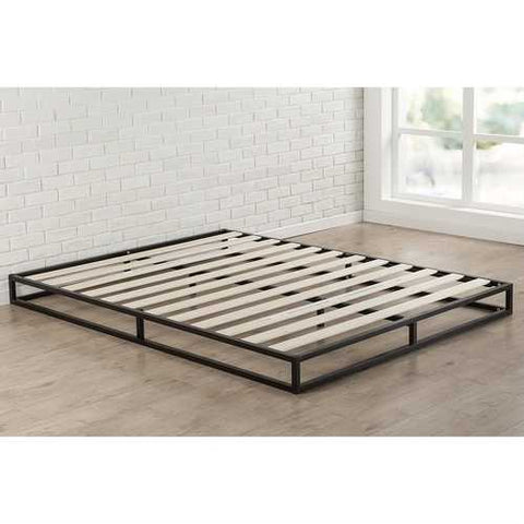 Image of King size 6-inch Low Profile Metal Platform Bed Frame with Wood Slat Mattress Foundation