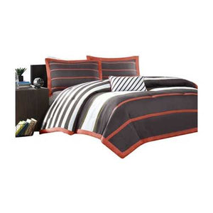 Twin / Twin XL Comforter Set in Dark Gray Orange White Stripes