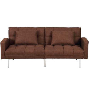 Modern Brown Linen Futon Sofa Bed Couch with Metal Legs