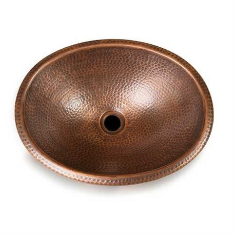 Image of Hammered Copper Oval Bathroom Sink Vessel 17 x 13 inch