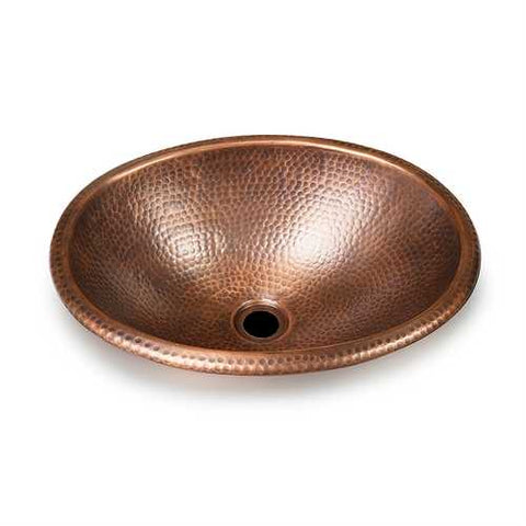 Image of Hammered Copper Oval Bathroom Sink Vessel 17 x 13 inch