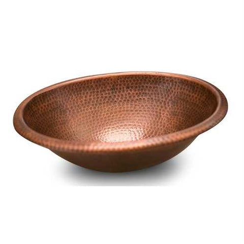 Image of Hammered Copper Oval Bathroom Sink Vessel 17 x 13 inch