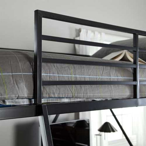 Image of Modern Twin over Desk Loft Bed with Ladder in Black Metal Finish